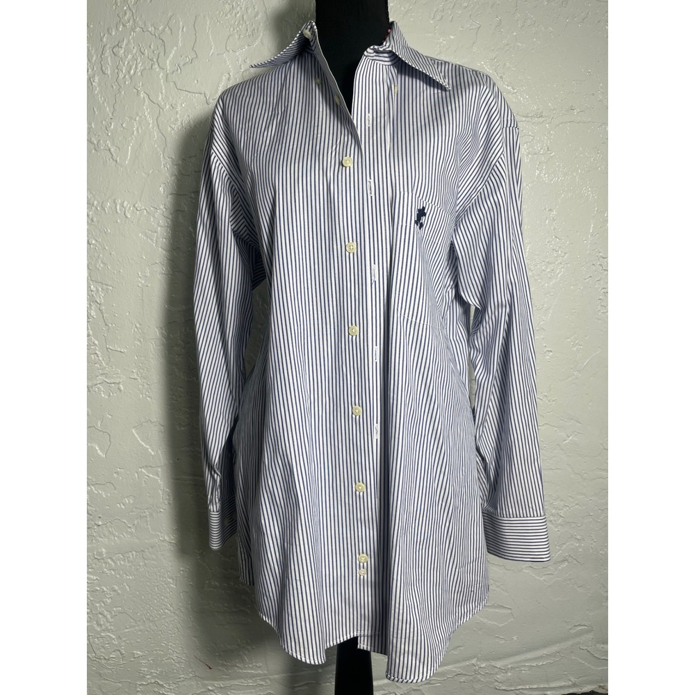 Walt Disney World Women's S Mickey Mouse Blue Stripe Oversized Button Down Shirt